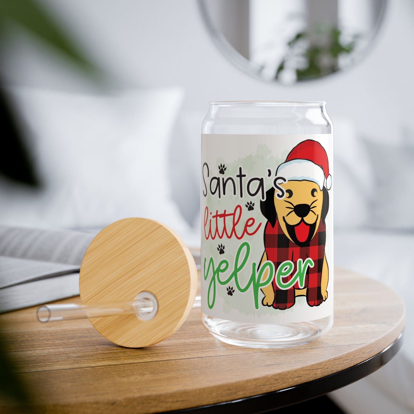 Sipper Glass, Santa´s Little Yelper 16oz