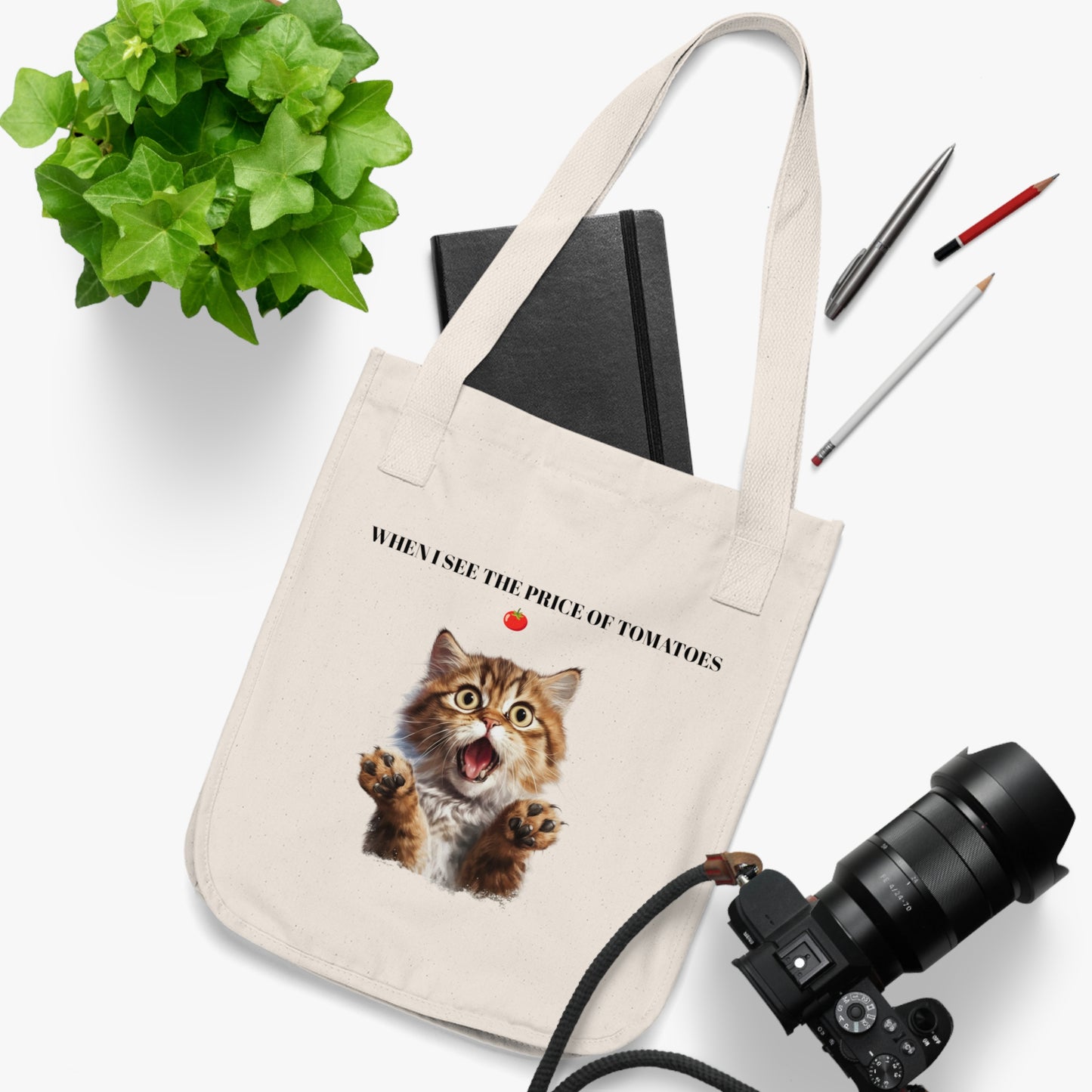 Tote Bag Organic Canvas , Funny Cat