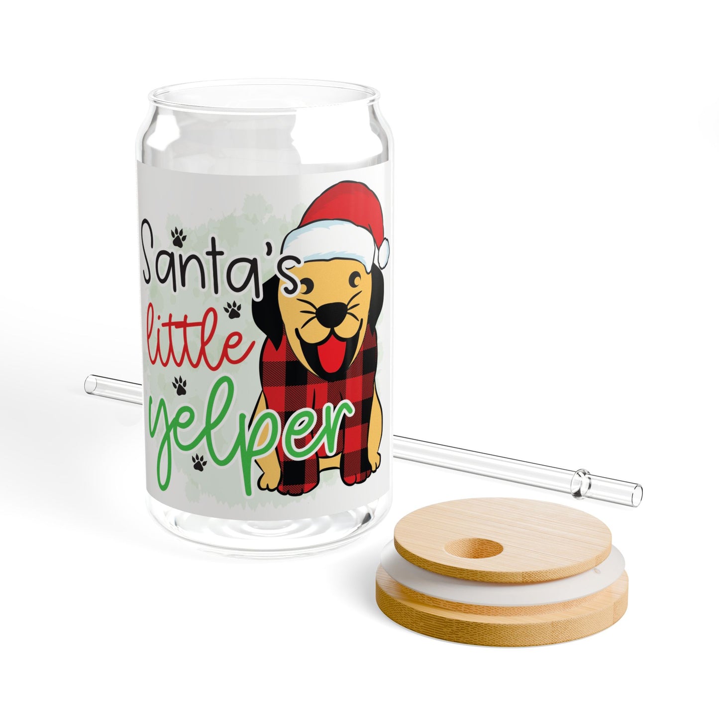 Sipper Glass, Santa´s Little Yelper 16oz