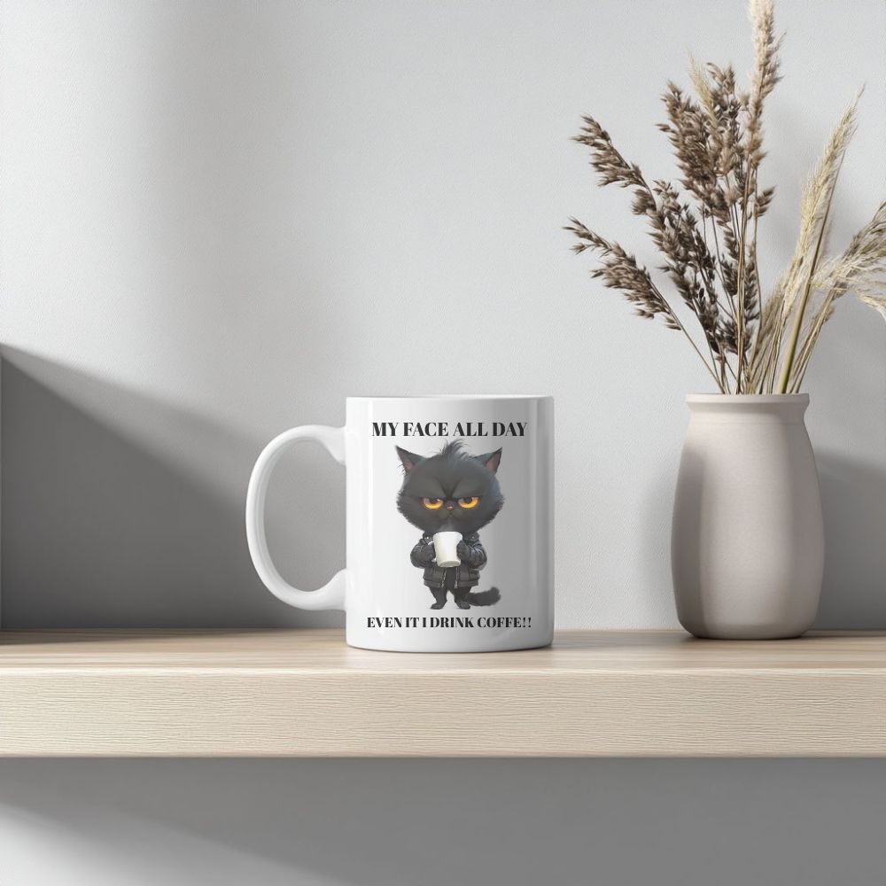 Ceramic Coffee Mug - 'My Face All Day Even If I Drink Coffee!' - (11oz, 15oz)