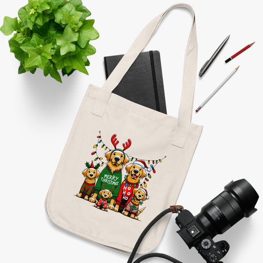 Organic Canvas Tote Bag Pets Merry Christmas